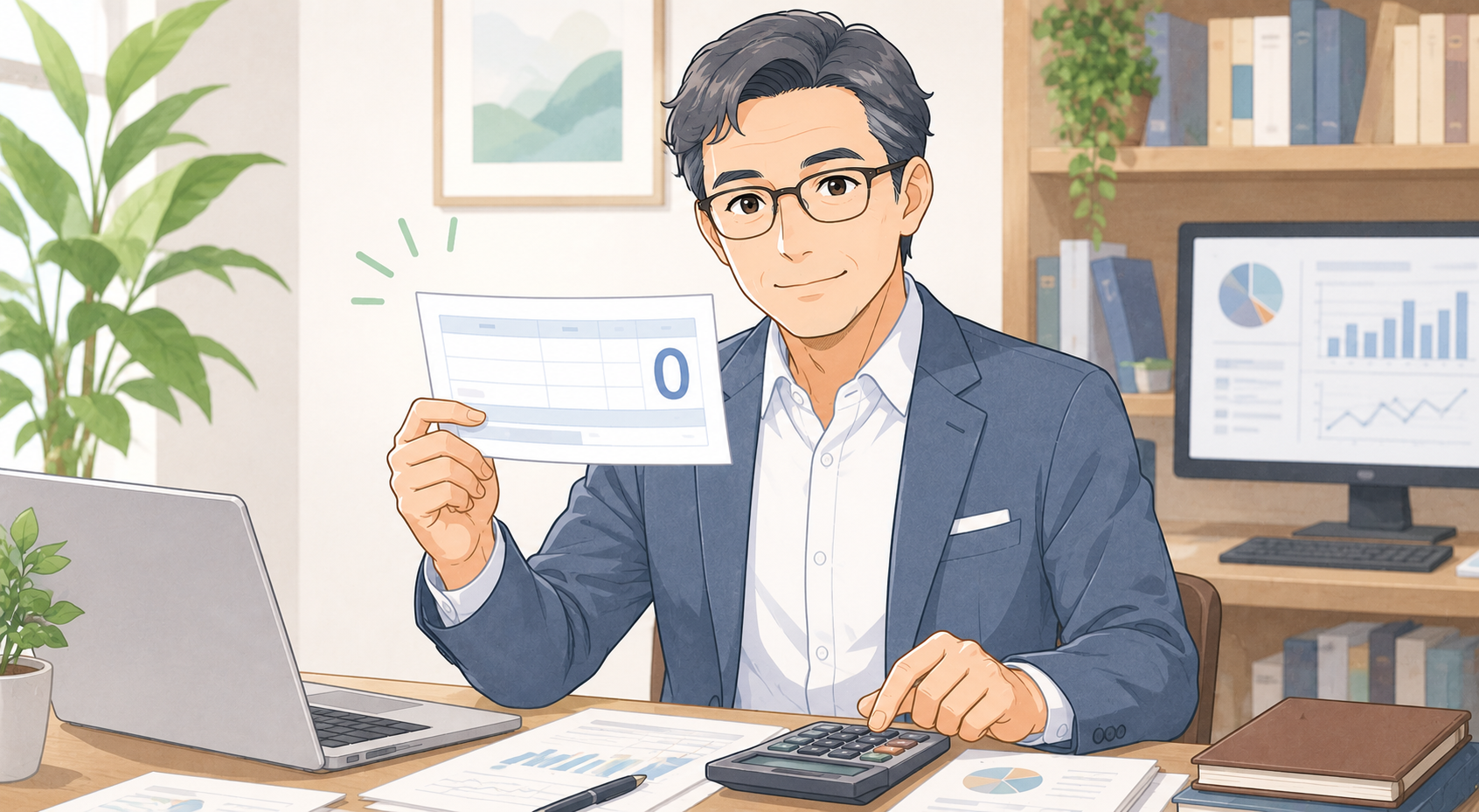 マイクロ法人オーナーが自宅オフィスで役員報酬を計算し、給与明細で税金ゼロを確認